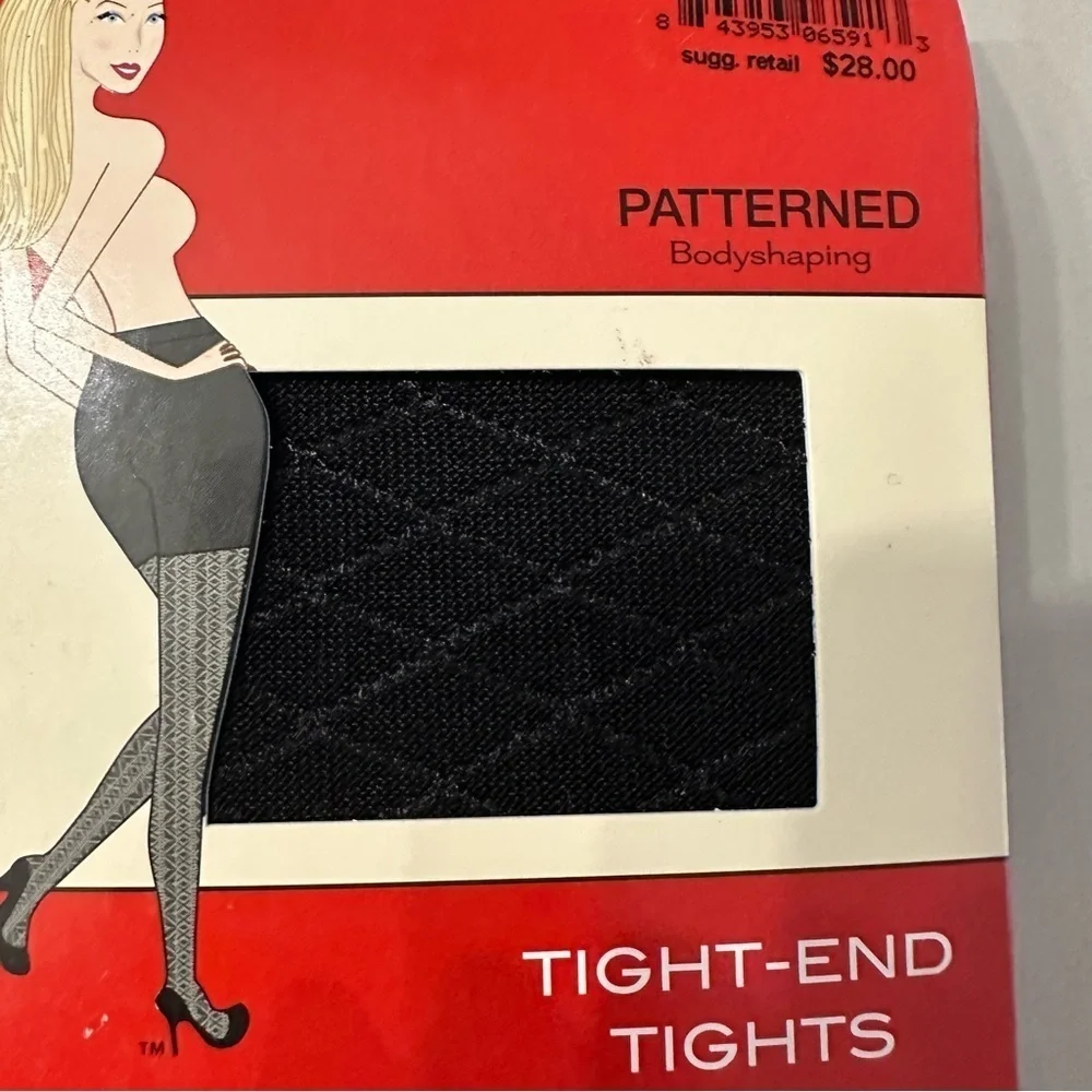 SPANX by Sara Blakely Black Tight-End Tights Bodyshaping Patterned Foil Sz B NWT